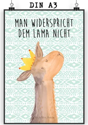 Produktbild von Mr. & Mrs. Panda Bild Lamakopf König DIN A3 - Aztekenblau - Geschenk, drucke, Königin, Abitur, Wandbild, Plakat, Lama, Freundin, Lamas, wanddeko, kunstdruck poster, Mama