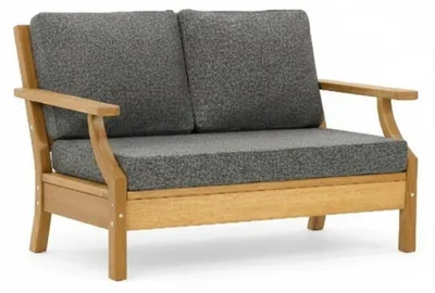 Obrázek produktu pro Zahradní dvoumístná pohovka, moderní styl, šedá, dřevěný rám, měkké opěradlo