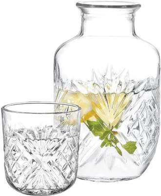 Immagine prodotto di Comodino in cristallo con caraffa e bicchieri, set da 2 pezzi, elegante
