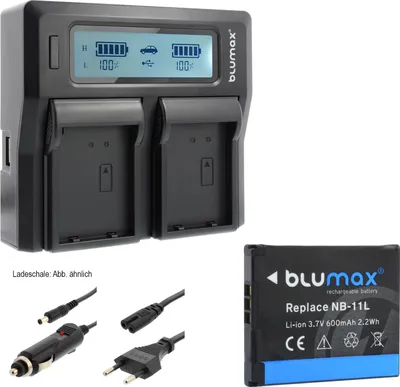 Produktbild von 1x Akku + Lader für Canon NB-11L NB-11LH IXUS 170 175 180 185 600 mAh (3,7V)