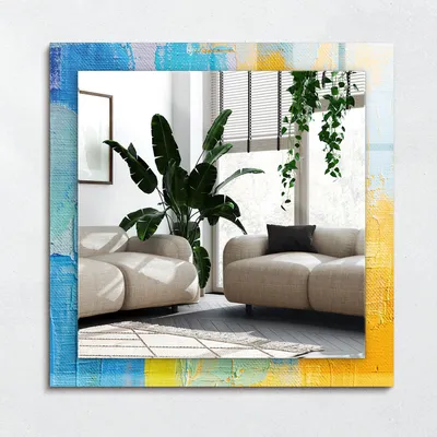 Zdjęcie produktu dla Abstrakcyjny obraz olejny – Lustro Prostokątne z Printem 60x60 cm – Nowoczesne –Replika acyjne Na Ścianę