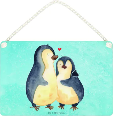 Produktbild von Mr. & Mrs. Panda holzbild Pinguin umarmen DIN A4 - Eisblau - Geschenk, Wandbild Holz, Liebe, Umarmung Verliebt, Schild, Holzschild, Hochzeitstag, Dekoschild, Türschild