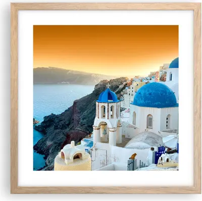 Produktbild von Gerahmtes Poster - Rahmen in heller Eiche - Santorini Griechenland Urlaub Insel - 40x40 cm - Wand Bild - Wanddeko - Wandbilder - Wandposter - Bilderrahmen - Bilder - Kunstdruck - P2NAC40x40-2529