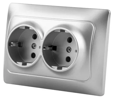 Image de Onlex Double prise de courant encastrée Schuko Universal 16a Argent Argent One Size