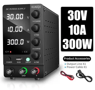 Immagine prodotto di Alimentatore DC regolabile - Alimentatore da laboratorio - Uscita 30V 10A - Alimentatore a commutazione - Uscita singola - Ingresso AC 220V - Colore: nero