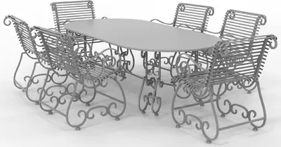 Produktbild von Casa Padrino Jugendstil Schmiedeeisen Gartenmöbel Set - Verschiedene Farben - 1 Ovaler Gartentisch & 6 Gartenstühle mit Armlehnen - Jugendstil Schmiedeeisen Garten & Terrassen Möbel