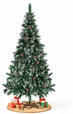 Produktbild von ISOISL Weihnachtsbaum 210cm künstlich, beschneite Kunsttanne mit 35 Tannenzapfen, 750 Zweigspitzen und Metallständer