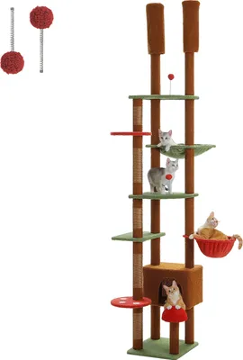 Image de Arbre à chat réglable Tour, hauteur 230-252CM, cinq étages, AMT0249BN, XXL