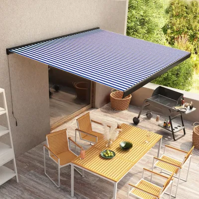 Produktbild von The Living Store Manuelle Kassetten-Markise 350x250 cm Blau und Weiß