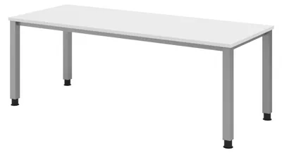 Produktbild von bümö Schreibtisch Serie-Q - Nachbildung: Weiß, Gestell: Silber, Größe:  200 x 80 cm