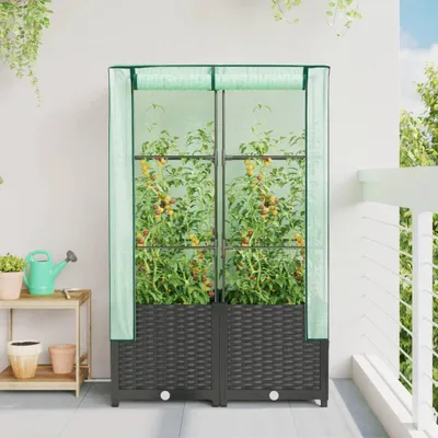 Produktbild von vidaXL Hochbeet mit Gewächshaus-Aufsatz Rattan-Optik 80x40x138 cm
