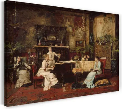 Produktbild von Leinwandbild (60x40cm): Mihály Munkácsy - Der Musikraum, echter Holz-Keilrahmen inkl. Aufhänger, handgefertigt in Deutschland
