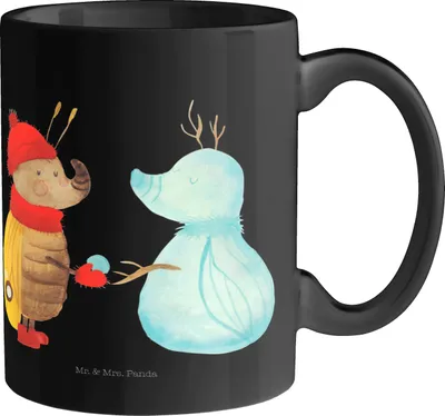 Produktbild von Mr. & Mrs. Panda Kaffeetasse Nachtfalter Schneemann - Schwarz - Geschenk, Tasse, Teetasse, Weihnachten, Schnee, Kaffeebecher, Winter, Weihnachtsgruß, Dekotasse, Becher