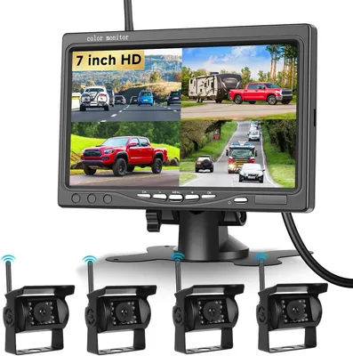 Obrázek produktu pro 4x Bezdrátová couvací kamera s 7palcovým monitorem, stupeň krytí IP68, širokoúhlý noční vidění, AHD IPS monitor, bezdrátové couvací kamery pro karavany/nákladní vozidla