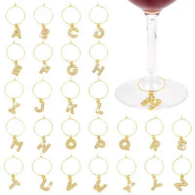 26 Goldene Buchstaben Weinbecher Anhänger für Gläser