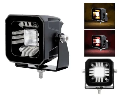 Obrázek produktu pro Univerzální LED-halogenový světlomet, bílé světlo + červené a oranžové obrysové světlo (DRL), 12 V–24 V, značka E, f