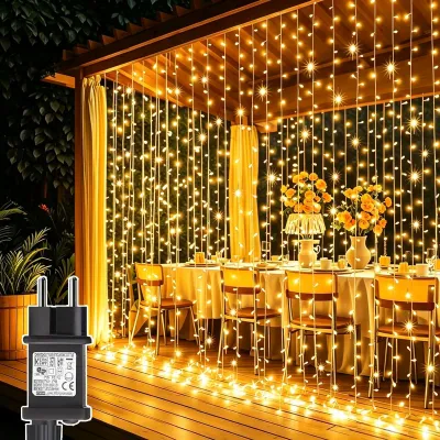 Produktbild von Lichtervorhang für Weihnachten – 3 x 3 Meter, 300 LEDs – Warmweiß – Wasserdicht