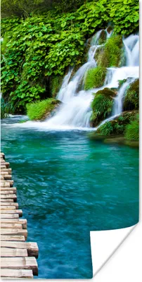 Produktbild von MuchoWow® Poster Brücke - Wasser - Pflanzen - Wasserfall - Grün 60x120 cm - Wandschmuck