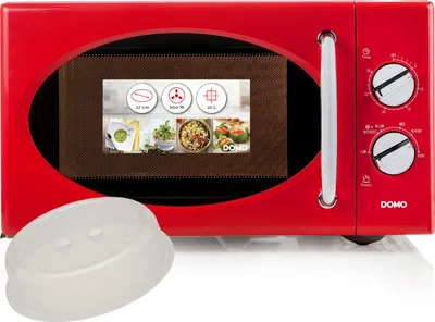 Produktbild von Kleine 25L Mikrowelle in ROT 900 Watt Drehteller & Timerfunktion mit Abdeckhaube