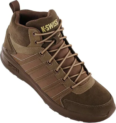 A single brown K-Swiss boot is shown against a white background.