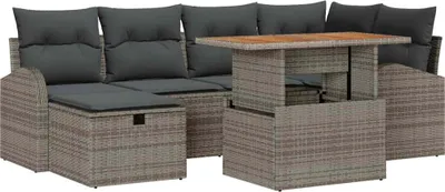 Immagine prodotto di vidaXL Set di divani da giardino 7 pezzi in polirattan grigio