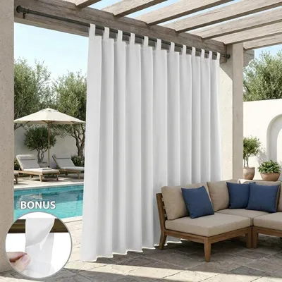 Produktbild von 1x Vorhang Outdoor Wasserdicht Blickdicht 254cm Extra Breit Schlaufen Thermo Vorhang Balkon Wetterfest Garten Pavillon Veranda 254x213cm Grauweiß