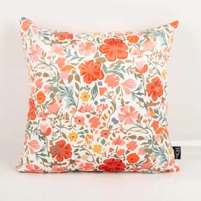 Produktbild von Samtkissenhülle Blumen weiß rot 45x45 cm