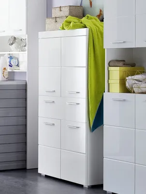 Produktbild von Mehrzweckschrank ALTENA-19 in Weiß Hochglanz, B/H/T: ca. 73/130/31 cm