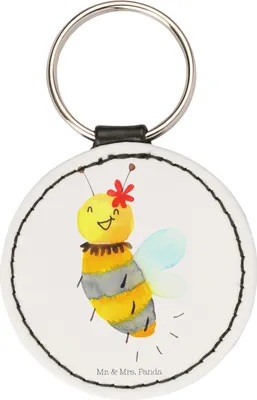 Produktbild von Mr. & Mrs. Panda schlüsselring anhänger Biene Blume - Weiß - Geschenk, schlüssel, Taschenanhänger, mini schlüsselanhänger, Tiermotiv, Hummel