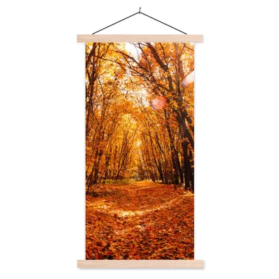 Produktbild von MuchoWow® Textilposter Herbst - Wald - Laub - Jahreszeiten 60x120 cm mit holzfarbenen Rahmen - Holz