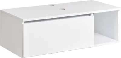 Produktbild von BELIANI Hänge Waschbeckenunterschrank Weiß MDP-Platte 80x40 cm mit Klappe Regal Modern Bad-Unterschrank für Aufsatzwaschbecken Schmal Wandmontage