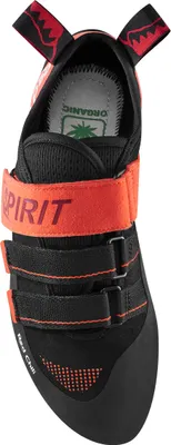 Klett-Kletterschuh "Spirit" von RedChili in Schwarz und Orange mit zwei Klettverschlüssen und Gummisohle.