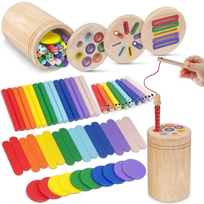 Immagine prodotto di Giocattoli Montessori a partire da 1 anno. Giocattoli Montessori 4-in-1, adatti a bambini da 1, 2 e 3 anni. Giocattoli in legno per bambini da 1, 2 e 3 anni. Giocattoli sensoriali per neonati e bambini piccoli