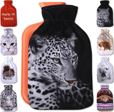 Produktbild von Wärmflaschenbezug mit Fotodruckbezug für alle gängigen 2 Liter Wärmflaschen, in vielen Variationen ( Auswahl: Leopard )