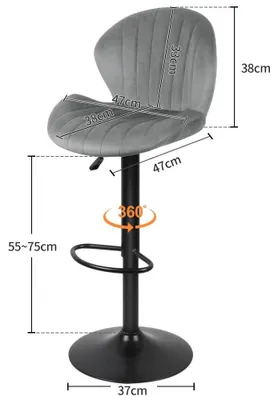 Immagine prodotto di Set di 2 sgabelli da bar - Sgabelli da bar - Regolabili in altezza - Girevoli a 360° - Velluto - Imbottiti - Struttura in metallo - Grigio chiaro