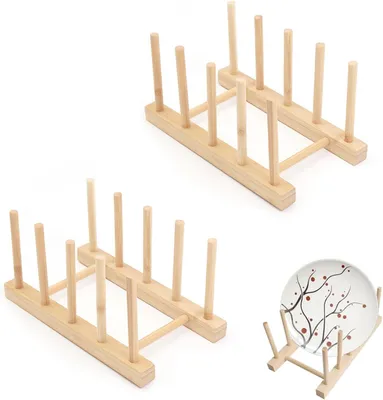 Productafbeelding van Bordenstandaard 2 stuks, houten potdekselhouder, voor keuken