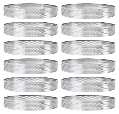 12 runde Edelstahlformen 10 cm mit Löchern für Kuchen & Quiches