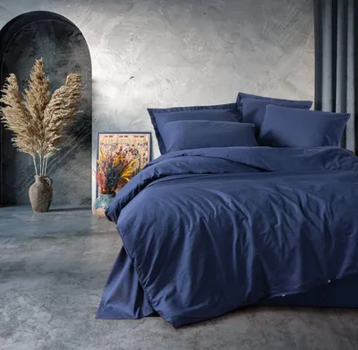 Produktbild von Bettwäsche-Set mit Bettbezug 140 x 200 cm, Kissenbezug 60 x 60 cm, 100% Baumwolle Renforcé, Dunkelblau