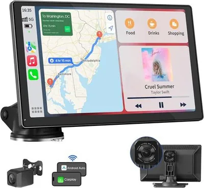 Image de écran Carplay sans fil 9 pouces pour Apple Carplay & Android Auto, autoradio Carplay portable avec support magnétique