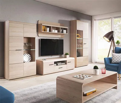 Produktbild von Wohnzimmer-Set "Link" Wohnwand 5-teilig Eiche Sonoma inkl. LED