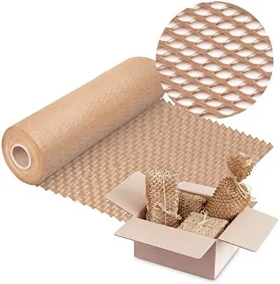 Produktbild von PolkaHome® Verpackungspapier Rolle 40 cm x 25 m – Braunes Wabenpapier, Kraftpapier, 70 g/m²