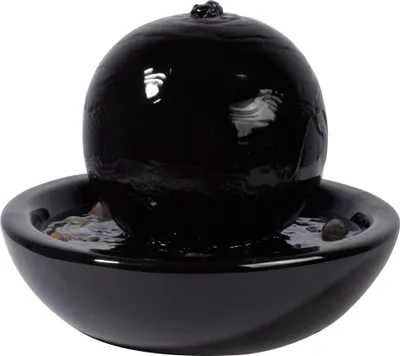 Produktbild von dobar Design Keramik Zimmerbrunnen Kugel, Schwarz, 24x24x18,5 cm