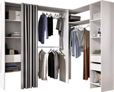Produktbild von Klappbarer Eckkleiderschrank GONTRAN - Länge 164/214 cm - weiß und grau