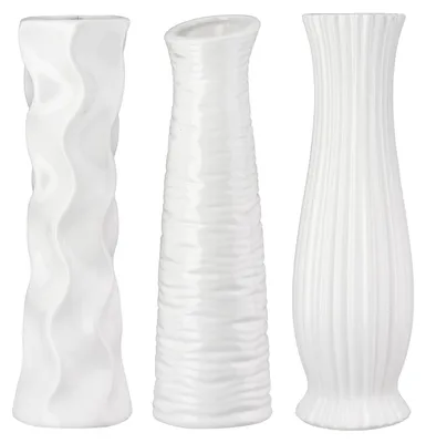 Zdjęcie produktu dla Gilde Vase, "Diverso", Keramik, weiß, VE 3, 3 Stück wie abgebildet,, H. 46 cm, D. 13 cm 58772