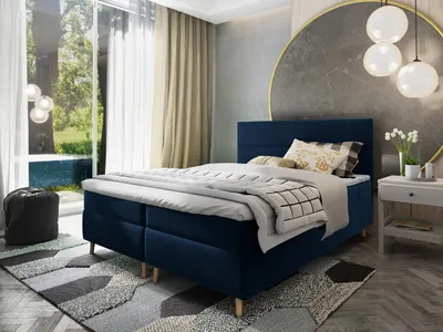 Produktbild von Masseno Boxspringbett SANTA 180x200 cm Komplett-Set mit Bonell Matratze und Topper, Polsterbett mit Bettkästen -Blau, KRONOS 09