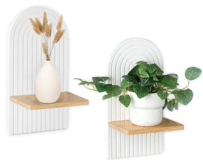 Image de Étagère murale en bois de style bohème : décoration murale en bois pour chambre d'enfant, petites étagères murales, étagère pour plantes pour le salon et la chambre à coucher (blanche)