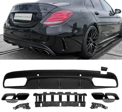 Produktbild von SET Heckdiffusor Schwarz Hochglanz + Blenden passend für Mercedes C-Klasse W205 S205 ab 14-18 AMG Sport