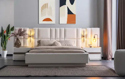 Produktbild von Exklusive Schlafzimmer Möbel Designer Textilbett 2x Holz Nachttische