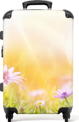 Produktbild von NoBoringSuitcases.com® Großer Koffer - Blumen - Frühling - Sonne - Rosa - Gras - Kombinationsschloss TSA - Hartschalen Trolley 4 Rollen - 72 liter - Reisekoffer - 66 cmKoffer Mittelgroß 67x43x25 cm, 72L,