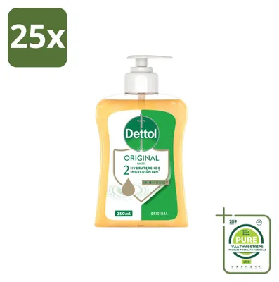 Image de 25 flacons de savon antibactérien pour les mains Dettol, parfum original, 250 ml chacun. Lot de 25